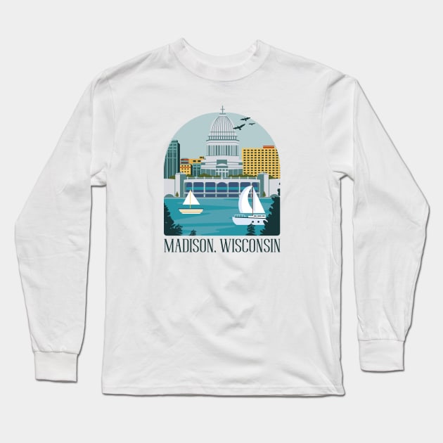 Skyline Madison Wisconsin Long Sleeve T-Shirt by Safdesignx